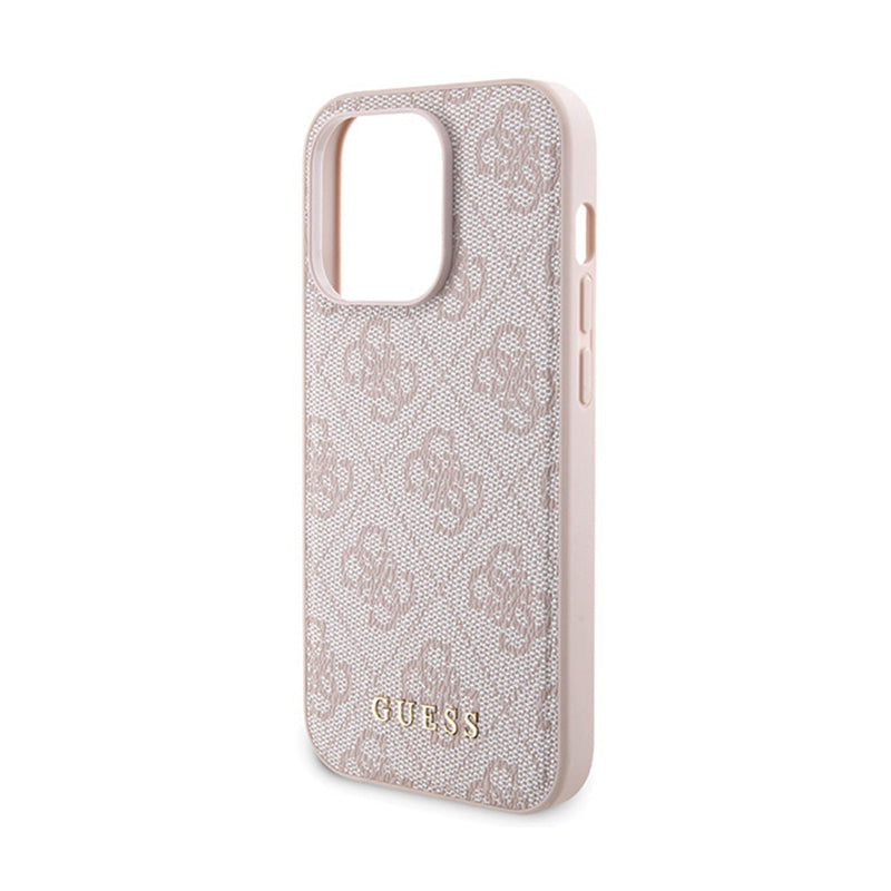 Guess Bundle Pack MagSafe 4G Metal Gold Logo – dėklų rinkinys + 5000 mAh MagSafe maitinimo blokas iPhone 15 Pro Max (rožinis)