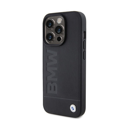 BMW Leather Hot Stamp MagSafe – dėklas iPhone 15 Pro (juodas)