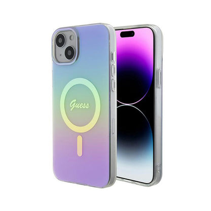 Guess IML Iridescent MagSafe – iPhone 15 Plus dėklas (violetinis)