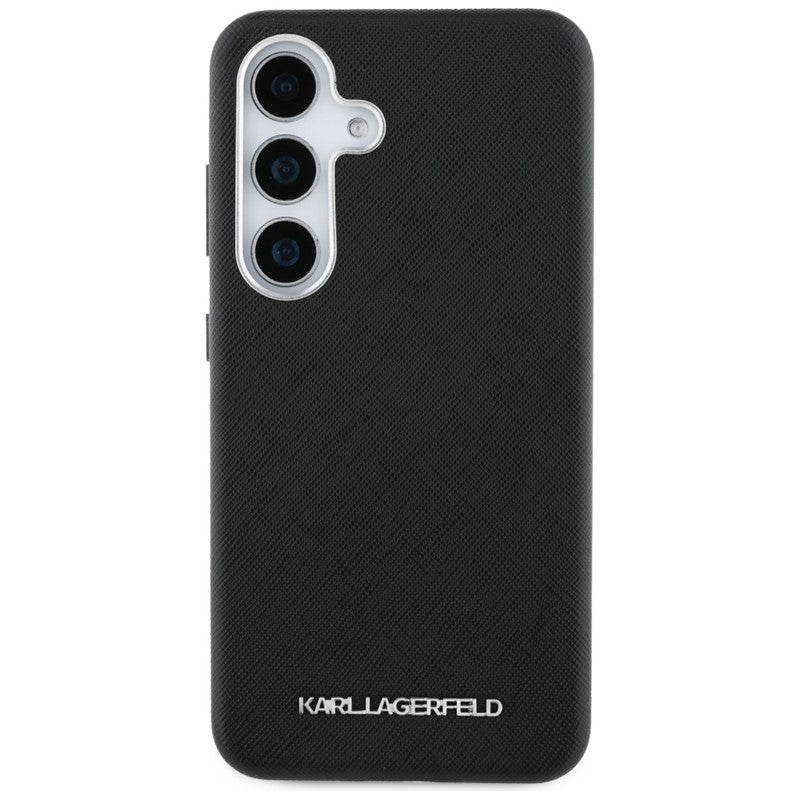 Karl Lagerfeld Safiano Pilnai Apgaubtas Ilgintas Metalinis Logotipas MagSafe – Dėklas, skirtas Samsung Galaxy S25+ (juodas)