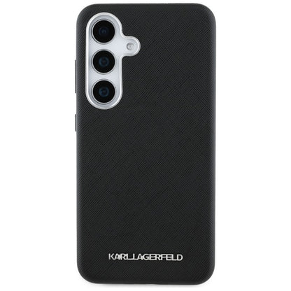 Karl Lagerfeld Safiano Pilnai Apgaubtas Ilgintas Metalinis Logotipas MagSafe – Dėklas, skirtas Samsung Galaxy S25+ (juodas)