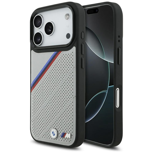 BMW M Tricolor Metal Logo MagSafe dėklas - iPhone 17 Pro (Pilkas)