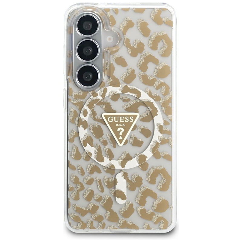 Guess IML Leopard Print Triangle MagSafe - Samsung Galaxy S26 dėklas (rudas)