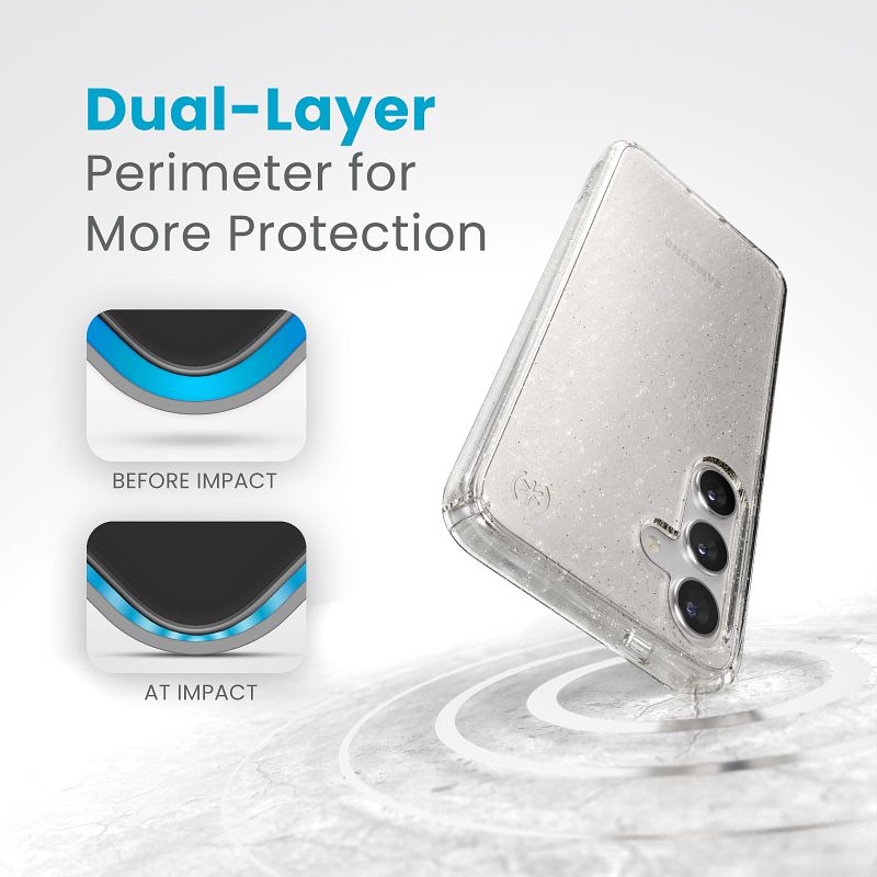 Speck Presidio Lux Glitter - dėklas, skirtas „Samsung Galaxy S24“ (permatoma / auksinė blakstiena)