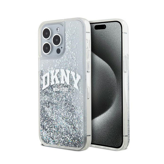 DKNY Liquid Glitter Big Logo – dėklas iPhone 15 Pro (baltas)