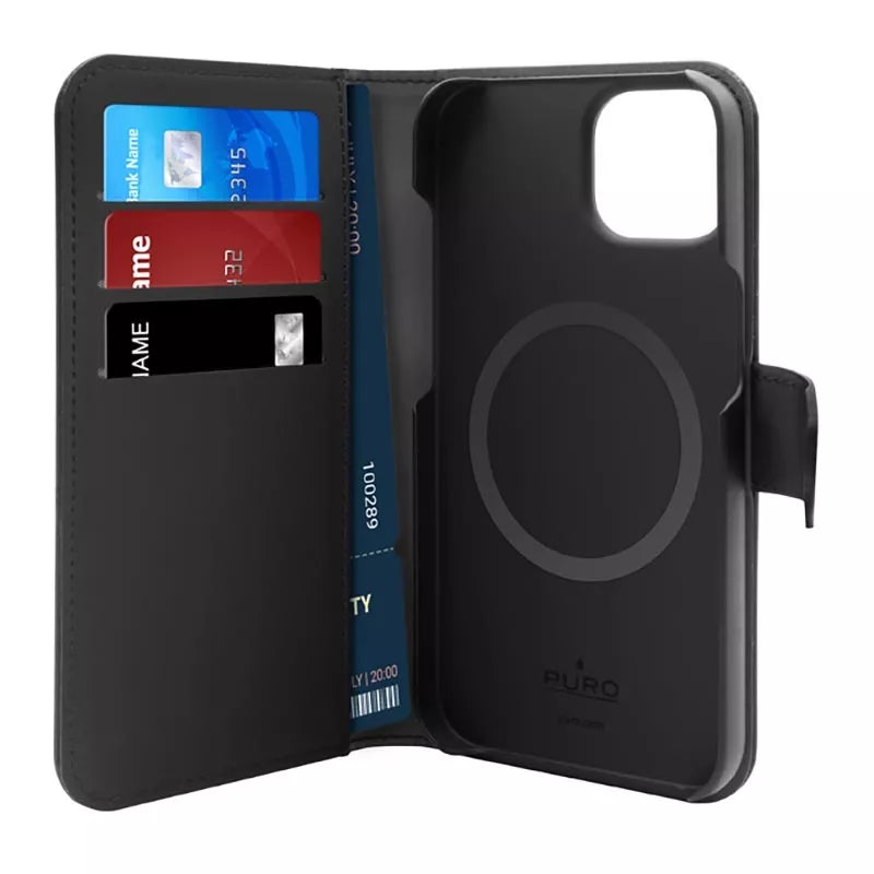 PURO Wallet Detachable – „2in1“ dėklas „iPhone 14 Plus“ (juodas)