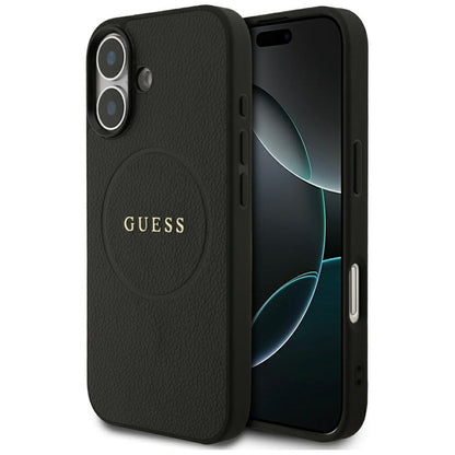 Guess Grained Ring MagSafe dėklas iPhone 17 (juodas)
