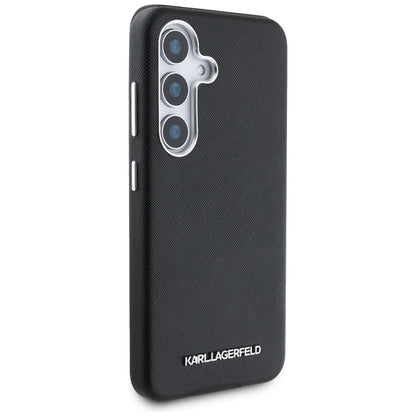 Karl Lagerfeld Safiano Pilnai Apgaubtas Ilgintas Metalinis Logotipas MagSafe – Dėklas, skirtas Samsung Galaxy S25+ (juodas)