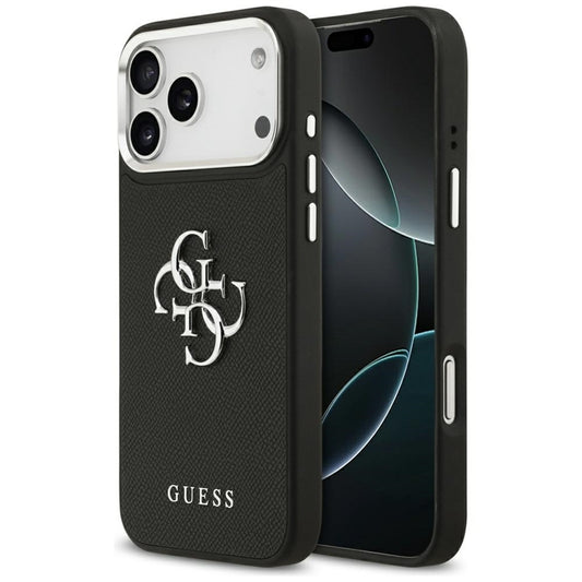 Guess Grained Big 4G Classic Logo dėklas iPhone 17 Pro Max (juodas)
