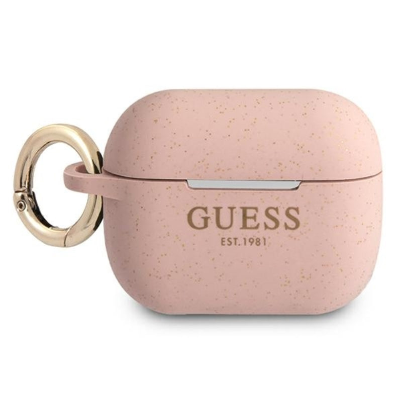 Guess Silicone Glitter Est - dėklas "Airpods" ausinėms (rožinė)