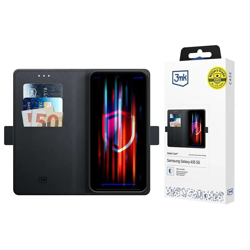 3mk Dėklas-piniginė – atverčiamas dėklas, skirtas Samsung Galaxy A57 (juodas)
