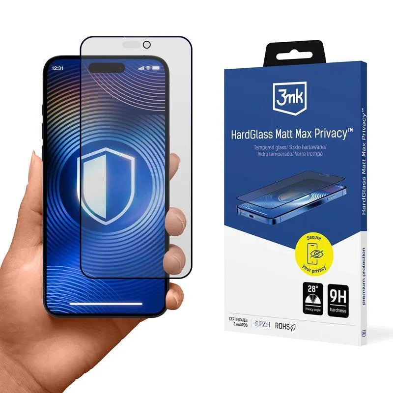 3mk HardGlass Matt Max Privacy – matinio grūdinto stiklo ekrano apsauga su privatumo filtru, skirta iPhone 16 Pro Max