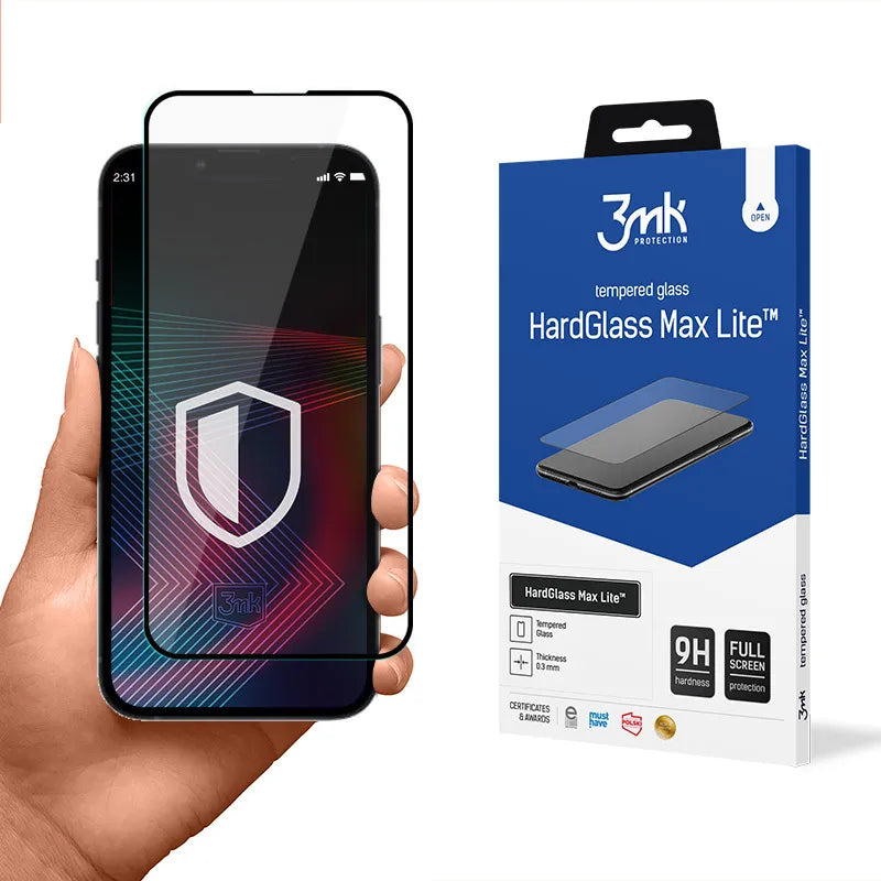 3mk HardGlass Max Lite - grūdintas stiklas, skirtas iPhone 14 / iPhone 13 / iPhone 13 Pro (juoda)