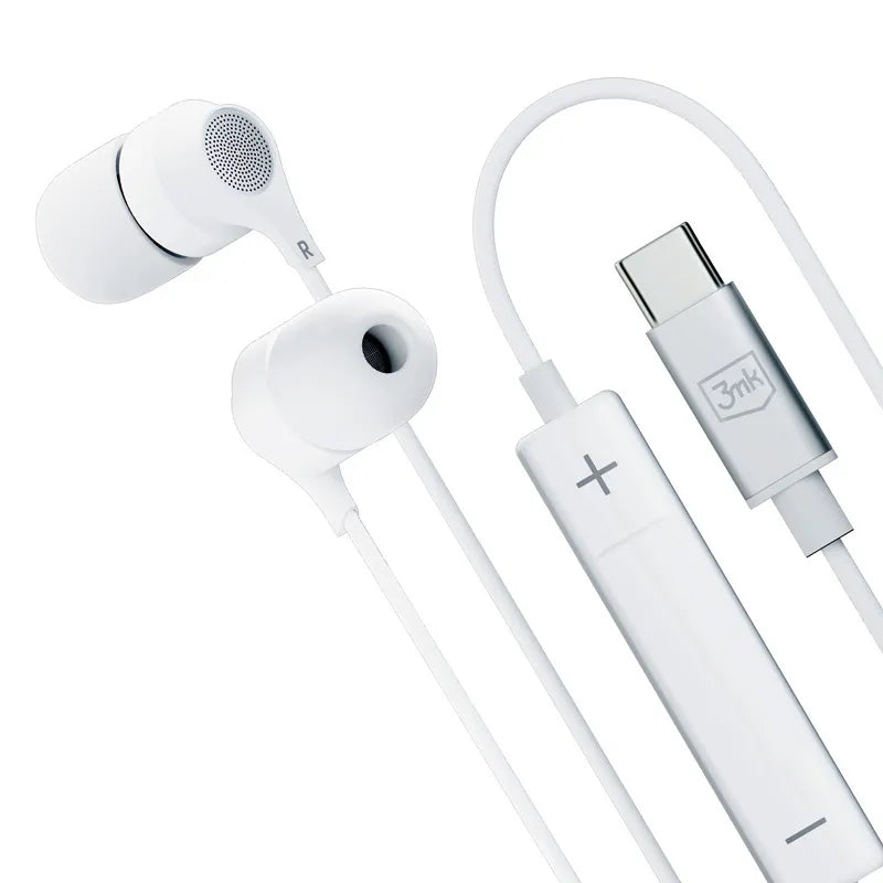 3mk laidinės USB-C ausinės – laidinės į ausis įstatomos ausinės (baltos)