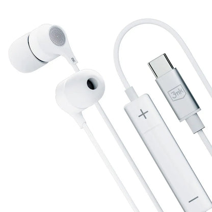 3mk laidinės USB-C ausinės – laidinės į ausis įstatomos ausinės (baltos)
