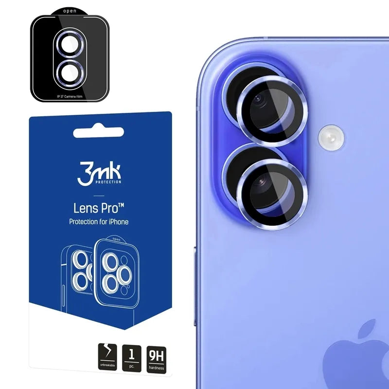 3mk Objektyvo apsauga Pro – Fotoaparato objektyvo stiklas, skirtas iPhone 17 (Šviesiai mėlyna)