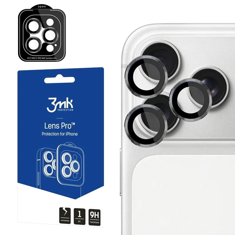 3mk Objektyvo apsauga Pro - Kameros objektyvo stiklas, skirtas iPhone 17 Pro / iPhone 17 Pro Max (Titano pilka)