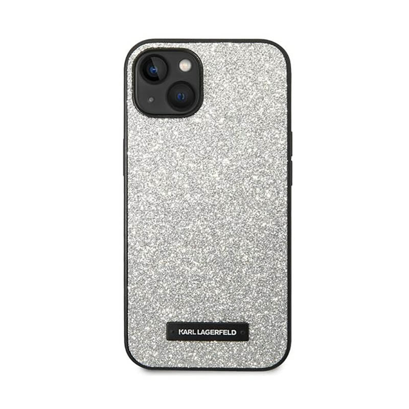 Karl Lagerfeld Glitter Plaque Logo – dėklas, skirtas iPhone 14 Plus (sidabrinis)
