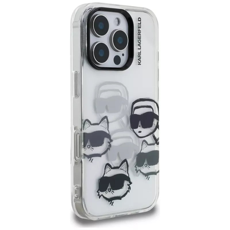 Karl Lagerfeld IML Multi K&C Head Pattern dėklas, skirtas iPhone 16 Pro (skaidrus)