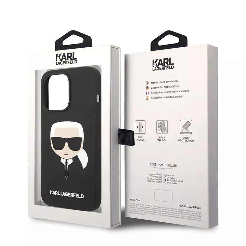 Karl Lagerfeld silikoninis „Ikonik Karl's Head MagSafe“ – dėklas, skirtas „iPhone 14 Pro Max“ (juoda)