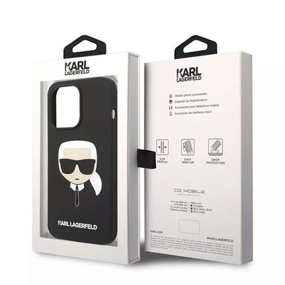 Karl Lagerfeld silikoninis „Ikonik Karl's Head MagSafe“ – dėklas, skirtas „iPhone 14 Pro Max“ (juoda)