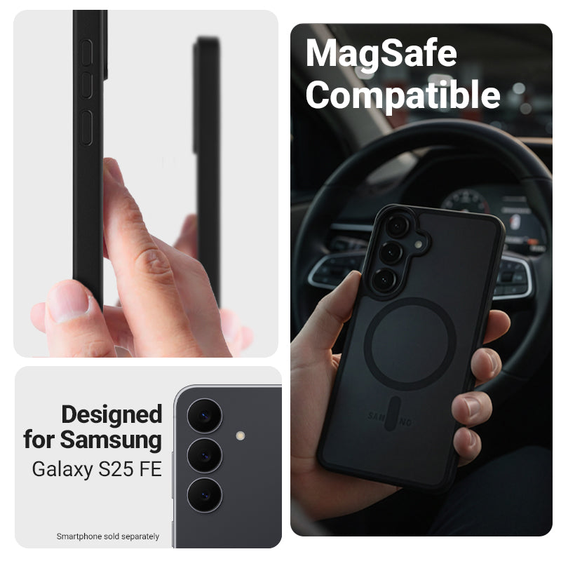 Crong Hybrid Matte Magnetic - MagSafe dėklas Samsung Galaxy S25 FE (Juodas)