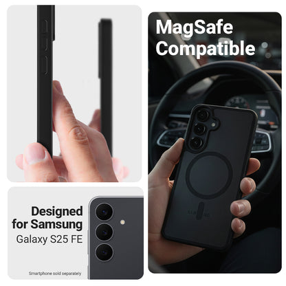Crong Hybrid Matte Magnetic - MagSafe dėklas Samsung Galaxy S25 FE (Juodas)