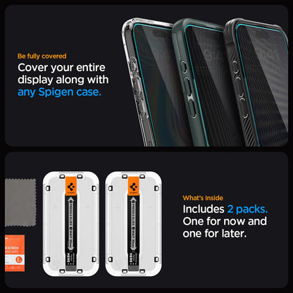 Spigen GLAS.TR EZ FIT Privacy 2 vnt. – grūdintas stiklas su privatumo filtru „iPhone 15“ / 16, 2 vnt.