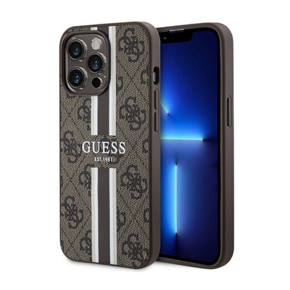 Guess 4G Printed Stripes MagSafe – Dėklas, skirtas iPhone 13 Pro Max (rudas)