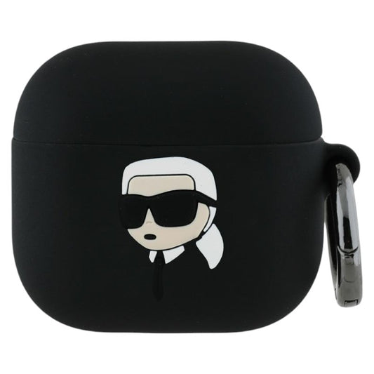 Karl Lagerfeld silikoninis Karl galvos 3D dėklas - AirPods 4 dėklas (juodas)