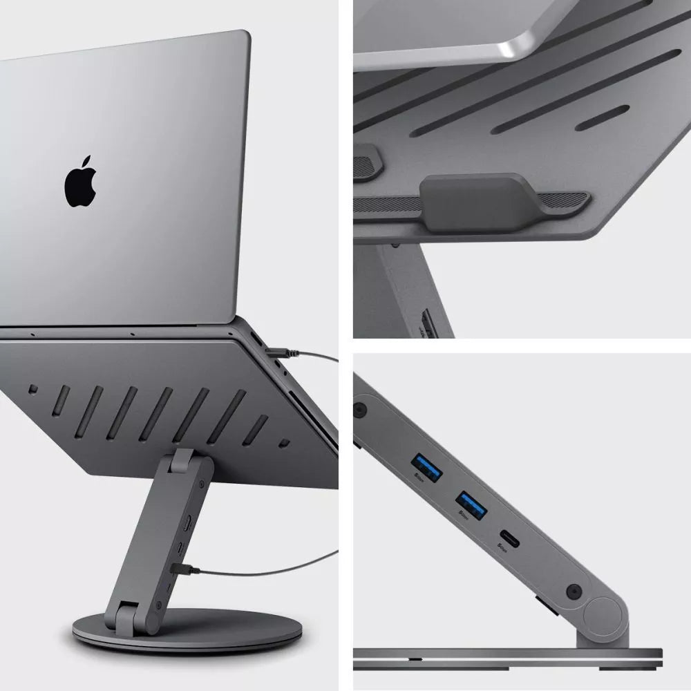 Spigen LD204H nešiojamo kompiuterio stovas su 6-in-1 šakote (Kosminė pilka)