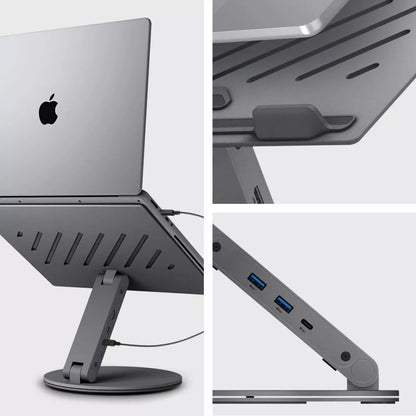 Spigen LD204H nešiojamo kompiuterio stovas su 6-in-1 šakote (Kosminė pilka)