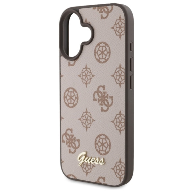 Guess Peony Script MagSafe dėklas, skirtas iPhone 16 (ruda)