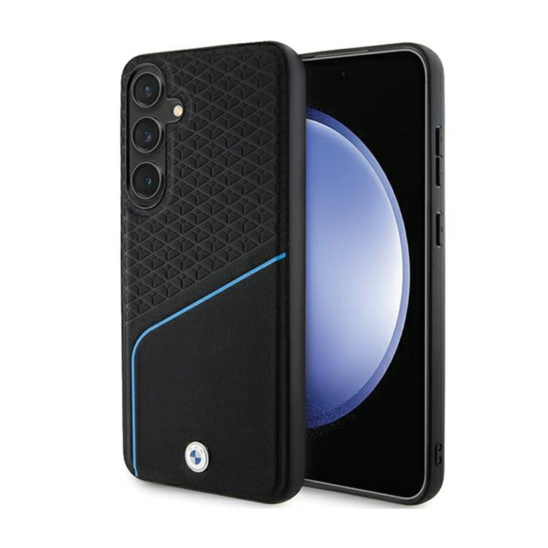 BMW Signature Leather Textured & Line MagSafe - dėklas, skirtas Samsung Galaxy S24 (juodas)