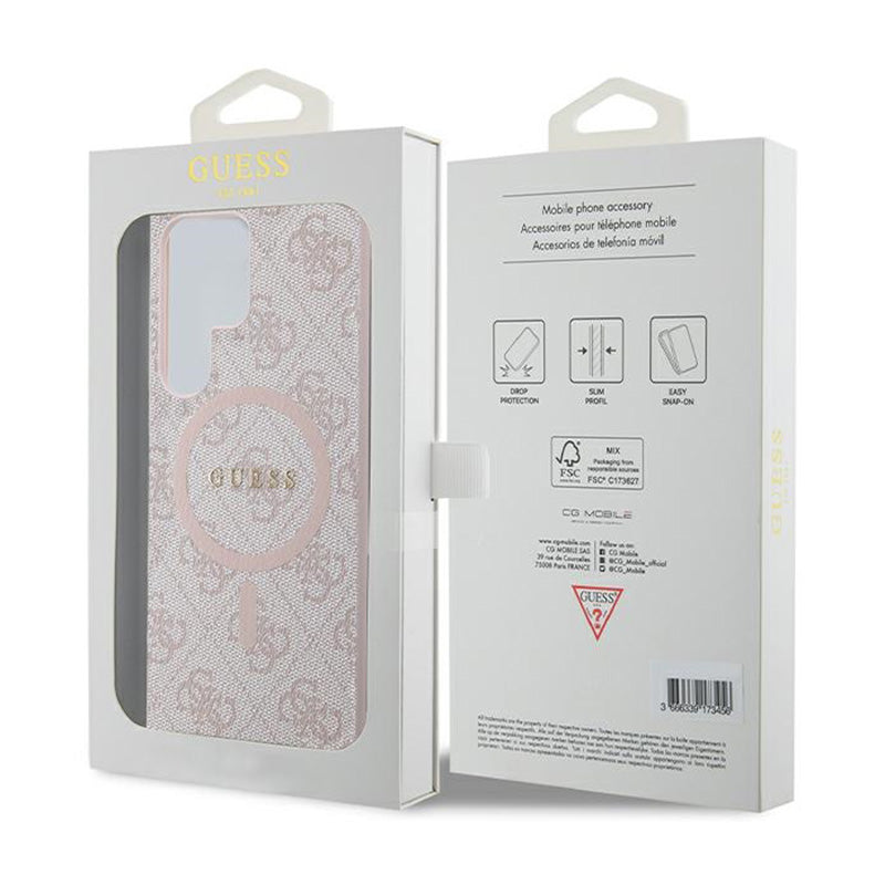 Guess 4G Collection Odinis Širdies Logotipas MagSafe – dėklas Samsung Galaxy S24 Ultra (Rožinis)