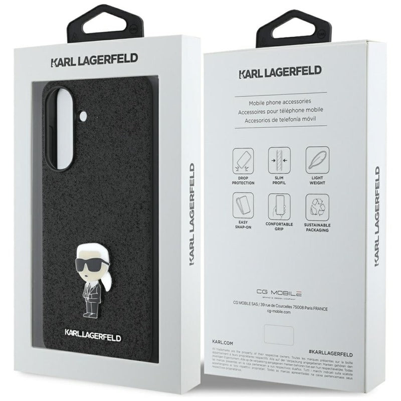 Karl Lagerfeld Fixed Glitter Ikonik Logo Metal Pin – dėklas Samsung Galaxy A36 5G (juodas)