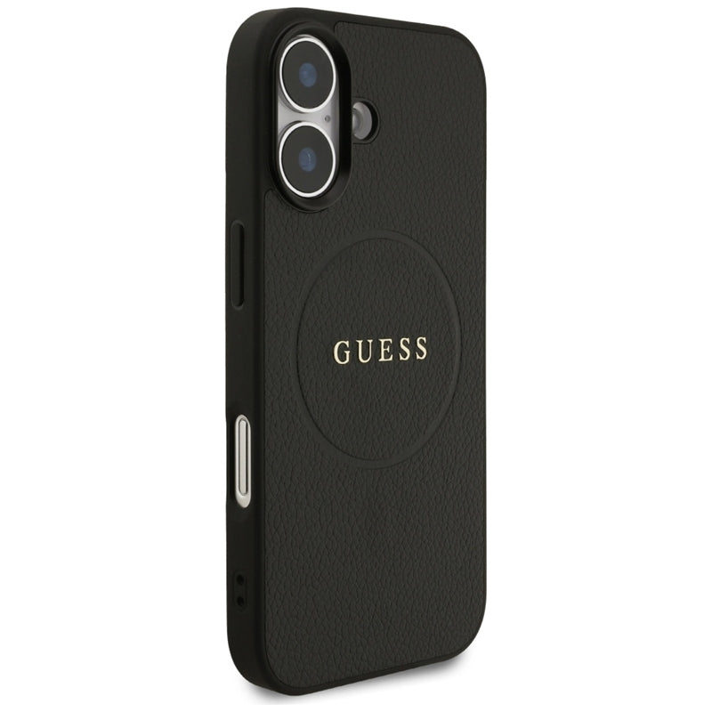 Guess Grained Ring MagSafe dėklas iPhone 17 (juodas)