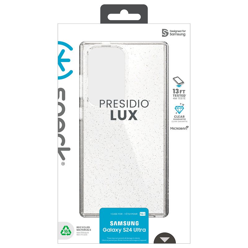 Speck Presidio Lux Glitter - „Samsung Galaxy S24 Ultra“ dėklas (skaidrus / aukso blizgučiai)