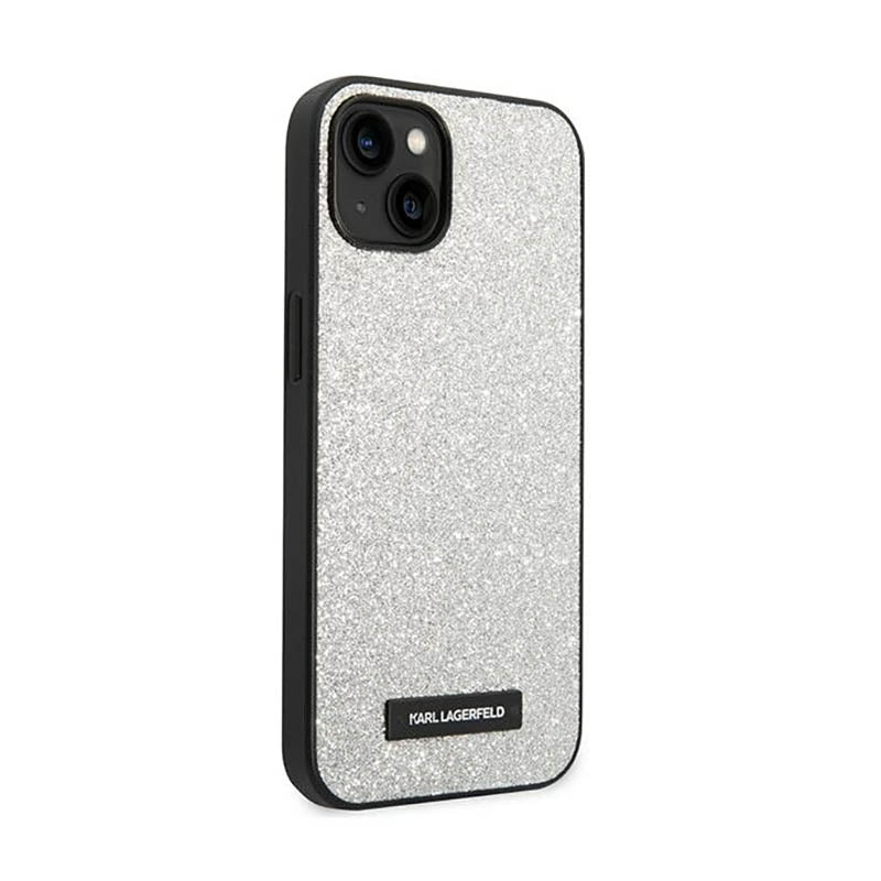 Karl Lagerfeld Glitter Plaque Logo – dėklas, skirtas iPhone 14 Plus (sidabrinis)