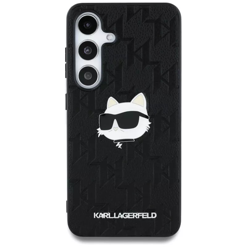 Karl Lagerfeld odos monograminis segtukas su Choupette galva – dėklas, skirtas Samsung Galaxy S25+ (juodas)