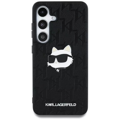Karl Lagerfeld odos monograminis segtukas su Choupette galva – dėklas, skirtas Samsung Galaxy S25+ (juodas)