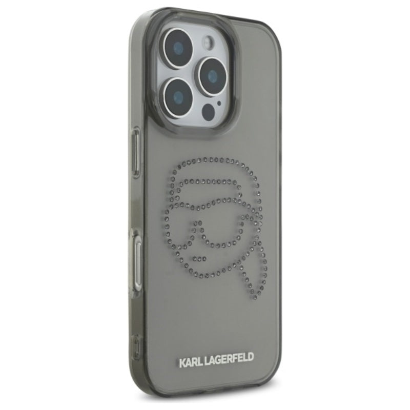 Karl Lagerfeld IML Rhinestones Karl Head – dėklas, skirtas iPhone 16 Pro Max (juodas)