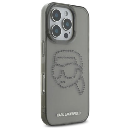 Karl Lagerfeld IML Rhinestones Karl Head – dėklas, skirtas iPhone 16 Pro Max (juodas)