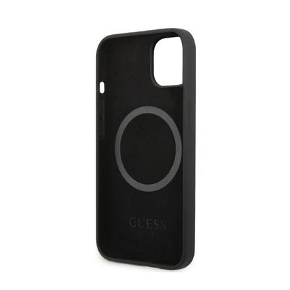 Guess Silicone Logo Plate MagSafe – dėklas iPhone 13 (juodas)