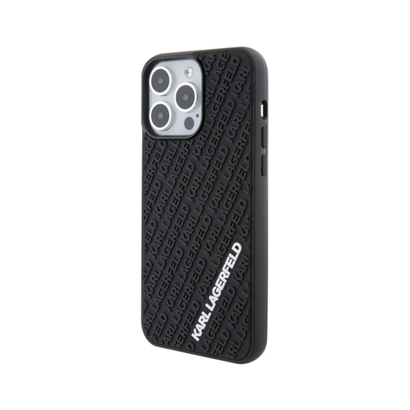 Karl Lagerfeld 3D guminis su kelių logotipų dėklas – dėklas skirtas iPhone 15 Pro Max (juoda)