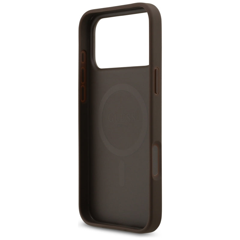 Guess 4G Circle Classic Logo MagSafe dėklas iPhone 17 Pro Max (rudos)