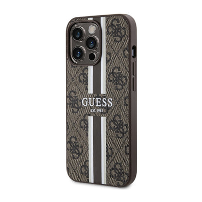 Guess 4G Printed Stripes MagSafe – Dėklas, skirtas iPhone 13 Pro Max (rudas)