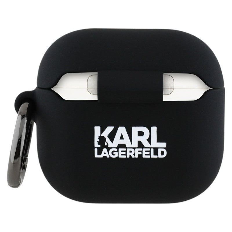 Karl Lagerfeld silikoninis Karl galvos 3D dėklas - AirPods 4 dėklas (juodas)