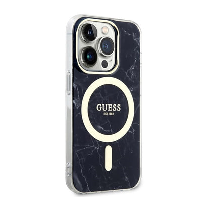 Guess Marble MagSafe - dėklas iPhone 14 Pro Max (juodas)