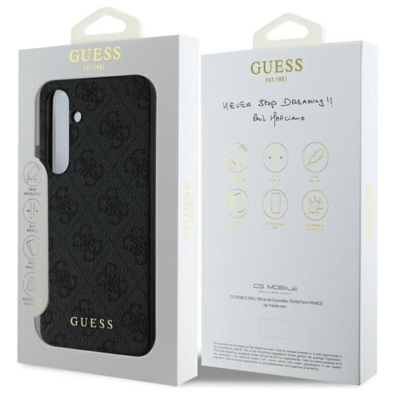 Guess 4G Metal Gold Logo – dėklas Samsung Galaxy S24 FE (pilkas)